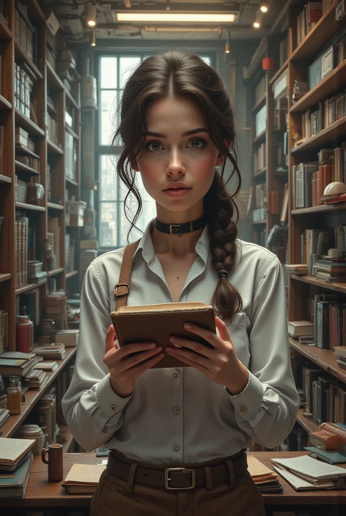 Illustrate mia opening the magical book and finding the mysterious contraption inside