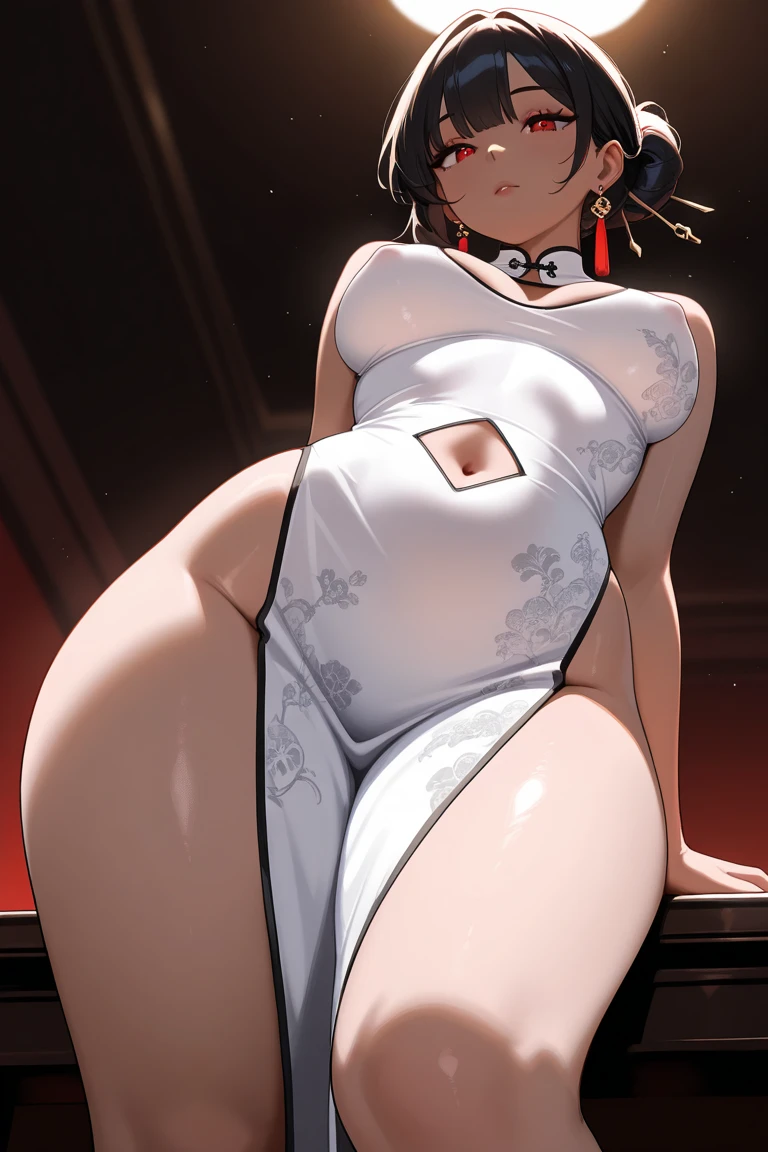 ((Android 18)),(((impending vaginal ))),(standing on tatami),((mature woman)),thick body,(((Alone))),(((completely naked))),(((transparent white cheongsam))),((dark and swollen areola)), ((huge breasts)),((((thick black pubic hair)))),((naked cameltoe)),in ryokan,a milf,trend in artstationh,intricate face details,(curvy physique), Vibrant, 4k, 12k resolution