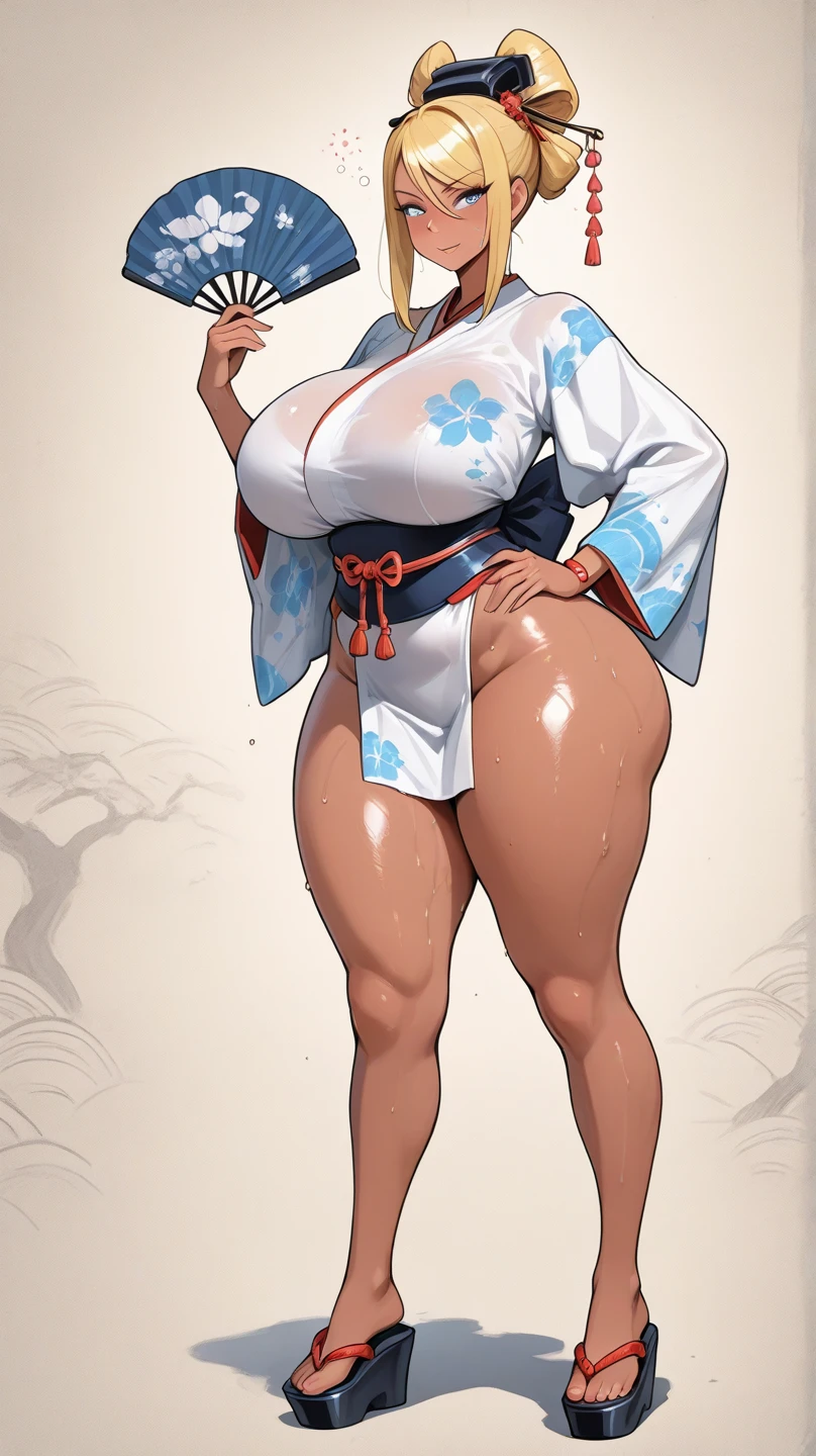 Dark-skinned_female, poitrine, gros seins, voluptueux, cuisses épaisses, hanches larges, gros cul, cul massif, dreadlocks, Haute résolution, regarder la visionneuse, poser sexuellement, room, Regard séduisant, kimono, flower on hair, japanese clothes,
