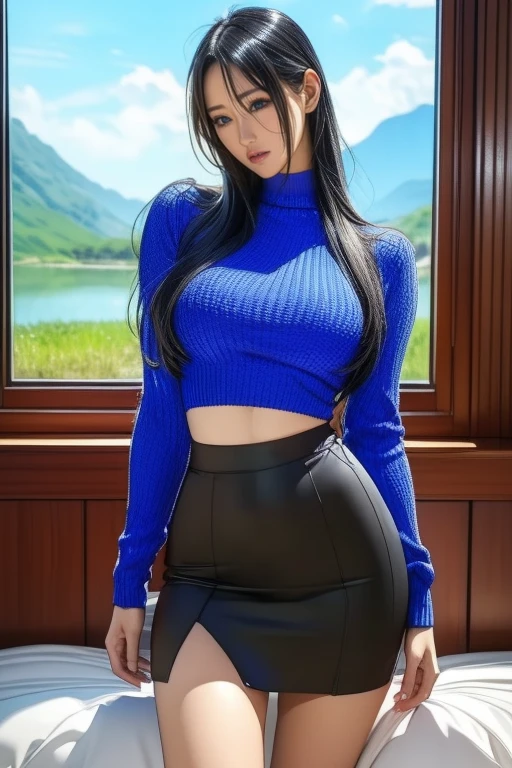 NSFW,(((masterpiece))), (((highest quality))), ((Super detailed)), ((Very delicate and beautiful)), 8K, HDR , Very delicate and beautiful, High resolution
, (Tifa Lockhart), 20-year-old, Ample breasts, Huge Breasts, Accurate human body, Shiny skin, Detailed eyes, Perfect Face, Highly detailed face and skin texture, Perfect body, Narrow waist
, satisfaction, blush, sexy, Embarrassing, orgasm
, looking at viewer, Arching the back back view, Booty pose
, Bedroom, All fours, (I can see your ass:1.4), (the back is exposed)
, (erect nipples:1.4), (pointed breast:1.4)
, virgin killer sweater, (sweater dress:1.2), ribbed sweater, side boob, cleavage cutout, turtleneck sweater,(right blue sweater:1.3), crop top navel, 