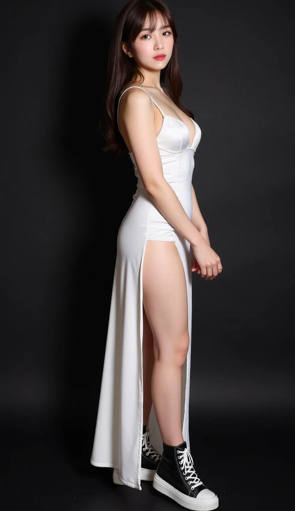 kasumi, eyes browns, (best qualityer, ultra detail), (realisitic:1.37), beautiful and detailed face, ultra-realisitic texture, Exquisite face, Delicate body, red lipgloss stick, shiny colors. High definition, 8k, expression a slight cute smile