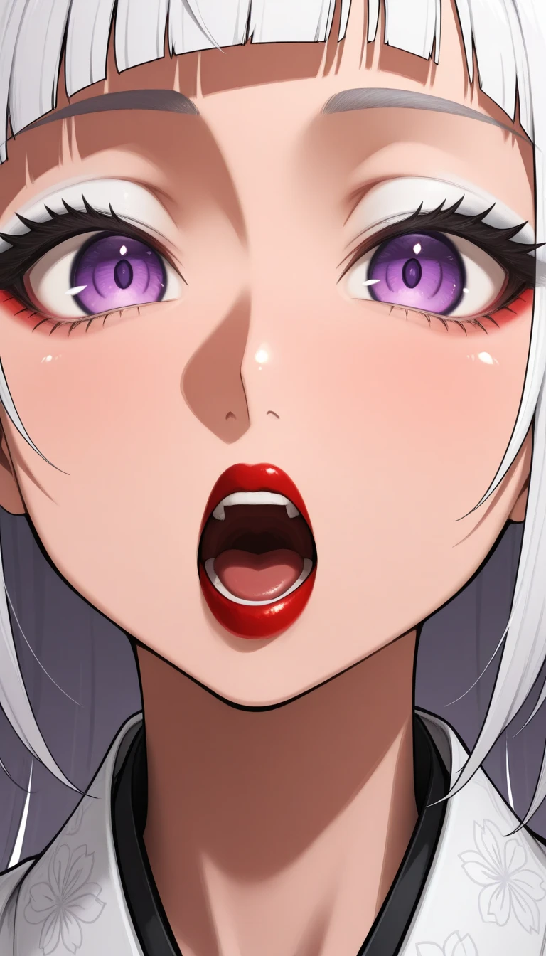 (masterpiece, best quality:1.2), 1girl, solo, Sonata, vampire, purple hair, in hads white tablet screen to viewer, sex nipples and mouth