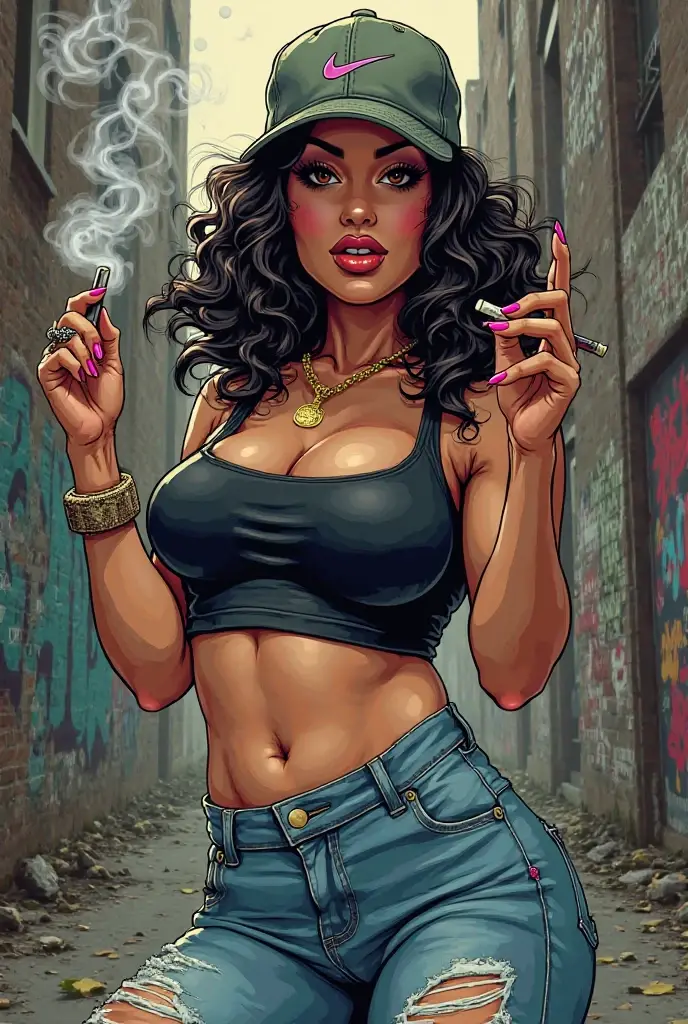 One hot girl, smoking cigarettes,bra color black , vector illustration