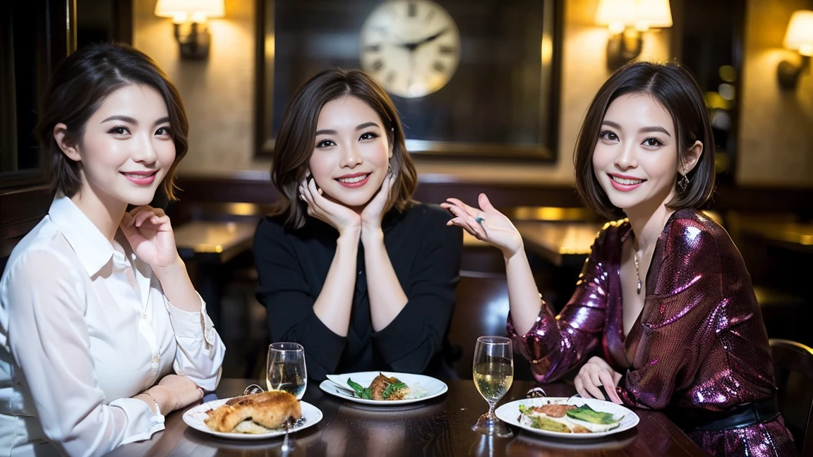 （Realistic:1.1）,(masterpiece,Highest quality)，8k,(58 years old), 53 years old, ベリーslimボディ、slimカップル、Tight waist,Upper Body,full-course dinner、wine 、Amazing view of the sunset sky and clouds、Perfect Anatomy, Brown Hair, short hair,Random Hairstyles,((Highly detailed face and eyes:1.2))，Perfect golden ratio face，Long sleeve shirt、dress,(smile:1.2)、Shortcuts、cute、(Realistic, Intricate details:1.2), A bright smile、short hair,Bright Face、赤wine 、Appetizers、Italian food、wine bottle、Champagne、スパークリングwine、(slimな顔), (The body is slim), (Brown Hair), (Shortcuts),  Upper Body, 白wine, slim, wineグラス, 