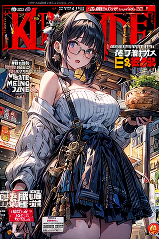 (Best Quality, 16 K, ultra-detailliert, Photorealistic, Beautiful skin, Professional Lighting){{{masutepiece}}}, Best Quality, Full body, Staring,Shenzhou Pill(Ship This),Black and white cow print bikini, SFW, Braids, Upper body , Embarrassed face, No light in the eyes, (Woman on the cover of a magazine:1.5),(Engrave a magazine logo), (Magazine Text), (magazine title:1.1),Mansuji
