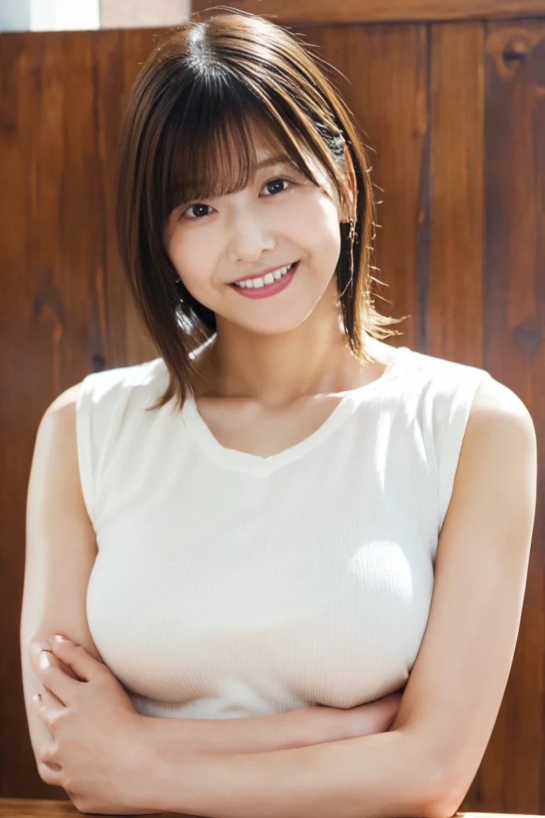 .(((Luxurious、Panty Medium Short Hair、Shoulder-length hair:1.4))).((Luxurious襟付き白いシャツ、Standing photo、Medium Hair、服の上からでもわかるBig Breasts、Both hands are in front of the belly button、A photo of panties visible through a short polo shirt、Roll up your shirt with your hands、She is wearing a white polo shirt and luxurious white panties.、:1.4))、In the living room、Cream Hair Color、Her huge breasts are obvious even through her clothes...、Small earrings、Light brown hair color、:1.4))、Shiny Hair、Light beige hair color、Background Blur、Light brown hair、{{Cowgirl Shot}}、((Close-up shot from the waist up、Big Breasts:1.4))、Big Breasts、にっこりsmile、服からでも分かるBig Breasts、Cowboy Shot、素敵なsmile、((Revealing clothing))、Full body photo、ring、Tuck your hair behind one ear、Silver Necklace、smile、Caustics、Highly detailed photos、Big Breasts、Super no makeup、(8K、RAW Photos、Highest quality、masterpiece:1.2)、(Realistic、Realistic)、1 Girl、((Big Breastsショートヘア、Looking into the camera:1.4))、Hair blowing in the wind