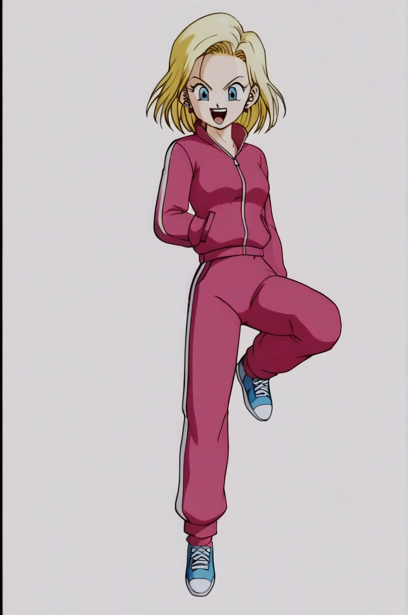 masterpiece, best quality, highres, 1girl, greta(pokemon), blonde hair, solo, blue leggings , smile, cowboy shot, standing, peace_sign, outdoors,crotch