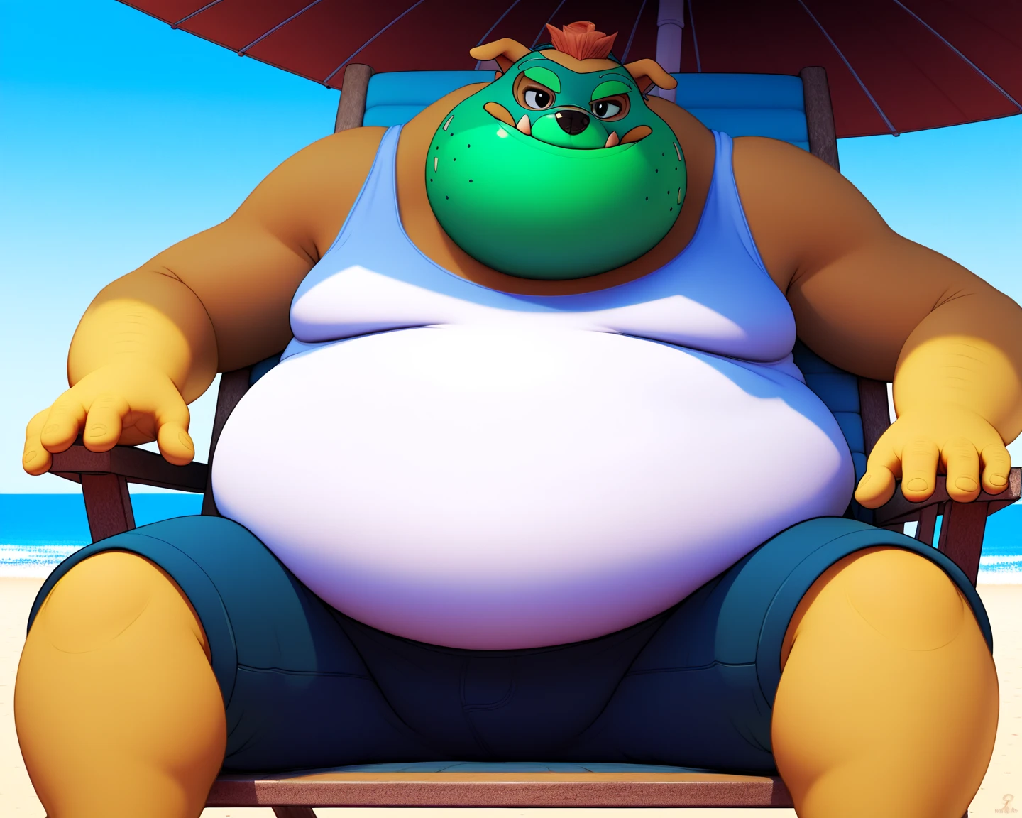 NJ5furry, Orca,solitary,Beast field,chubby, Thick arms,Strong muscles,shorts,Plush,Chubby face,Black eyebrows,Sky blue eyes,beard,smirk:1.1,lying on the grass,on stomach, (from below:1.1),Lie down,(shirt,shorts),Sunlight , feet ,(sweat),by zixiong, Takemoto Arashi