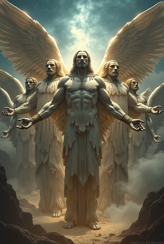 Now create three images of Lucifer together as statues 