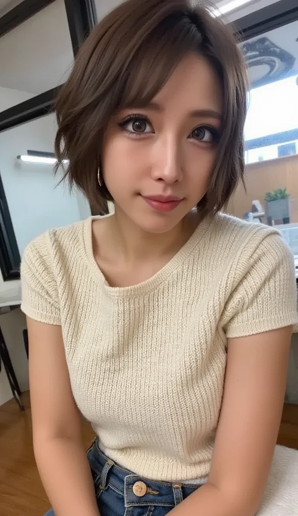 (Woman standing slouched in office:1.3、Working)、(Realistic、Like a photograph、Live Action、8k, Realistic, RAW Photos, Best image quality: 1.4), Single-lens reflex camera、RAW Photos, Highest quality, Realistic, Very detailed CG Unity 8k wallpaper, Written boundary depth, Cinematic Light, Lens flare, Ray Tracing, Realistic background、(Frilled blouse:1.2、(Wearing a tight, long skirt:1.5、Large Breasts)、((Wear a name tag around your neck)))、((Ultra-dense skin))、 Working Japanese Office Lady、((whole body:1.5)),(Squint your eyes and laugh、A big smile、Lol)、(short hair、Shortcuts)、I like that style、stylish、Very detailed、Pay attention to the details、Perfect outfit、(Sunburned skin)、Beautiful legs:1.1,Anatomically correct body、Accurate Fingers、(View from above、View from the front)
