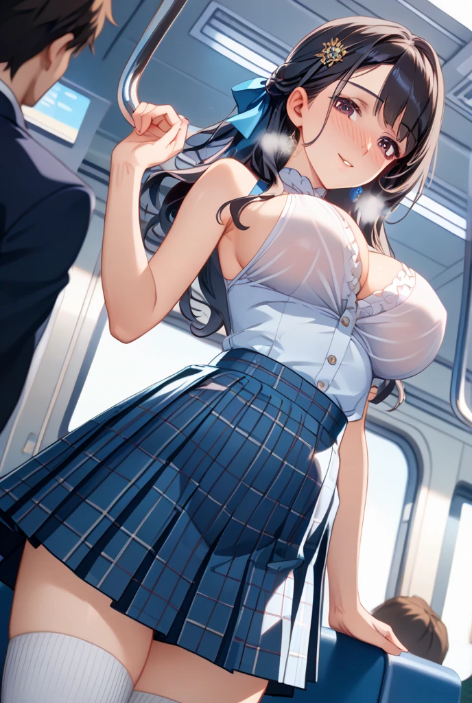 {{{master piece}}}, {{{Best Quality}}}, {{{highest quality}}}, {{Ultra-detailed}}, {{{ultra high resolution}}},{{{extremely detailed CG unity 8k wallpaper}}}, {{{Illustration}}}, {{{Detailed skin}}}, {{{Shiny skin}}}, {{{Realistic}}}, {{{Beautiful detailed eyes and face}}},{{{Perfect Anatomy}}}, gleaming skin,oily skin,
((High school girl grabbed by the buttocks on the train,)), anguished,screaming,frown,(((red lips))),
(School uniform, Pleated skirt), (her arms up),((up skirt,visible panties)),(((open shirt,show off pointy breast,nipples))),
Beautiful One Girl, Side Ponytail, Beautiful face, Beautiful detailed eyes, Beautiful body, Beautiful chest, beautiful thigh,
(((3 men))),(molesting), ((Man grabbing girl's breast on train), (Man grabbing another’s crotch on train)),nsfw,((chikan)),