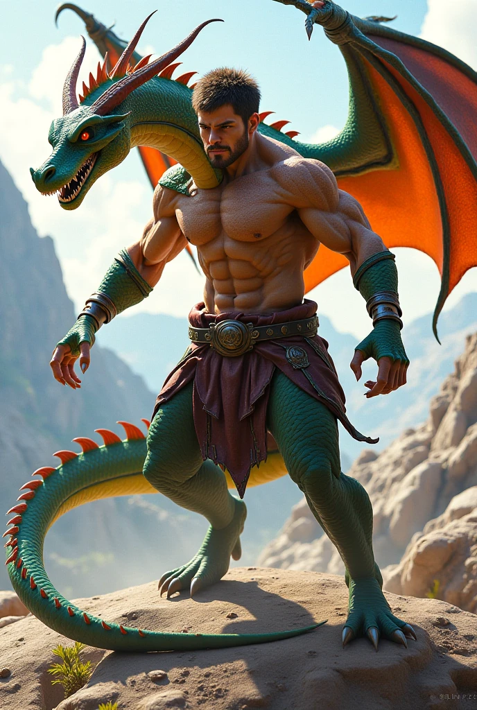 Primal man with dragon