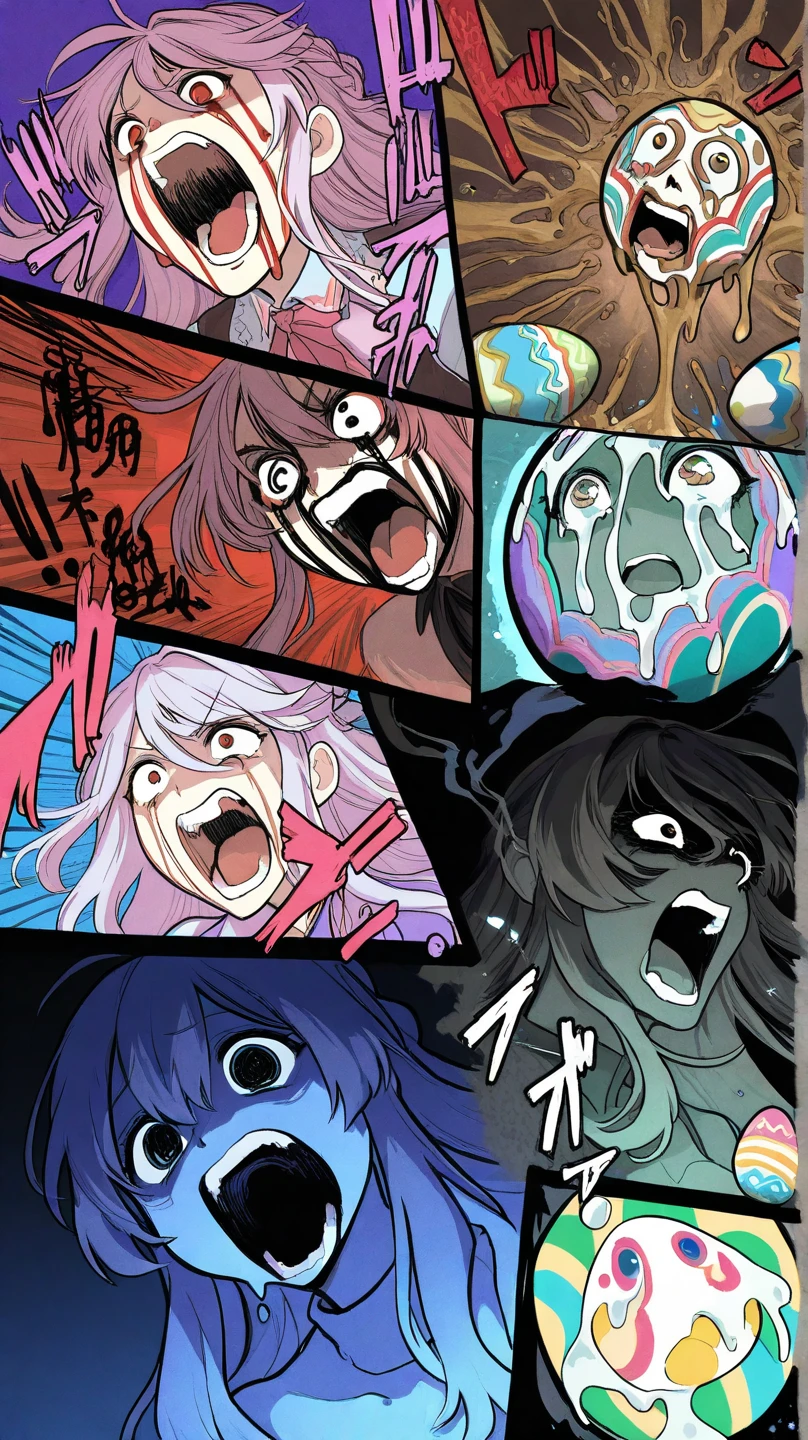Uma garota de anime de cabelo rosa e olhos azuis claros com peitos muito grandes
