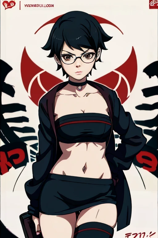 anime girl in a short dress and glasses with a red cape,| artgerm, female protagonist 👀 :8, realistic anime 3 d style, anime styled 3d, realistic anime artstyle((naked long belly)) background forest((((wearing short black cape and bra ,panites)))