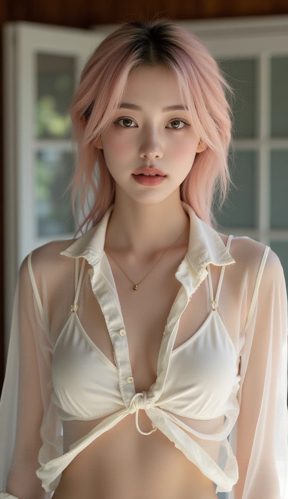 1 girl, Korean model, extremely beautiful, perfect body. Photo taken with Canon EOS R5 85mm f/11 Camera, ((sharp)) mode of people and surrounding scenery. Image quality ((8K)), ((lifelike)), ((masterpiece)), ((sharp and highest contrast)), ((great depth of field)), ((light stereolithography)). ((Pink hair)), long and smooth, the wind blows it beautifully under the bright sunlight. Beautiful face, perfect and sexy, holy, perfectly balanced, ((beautiful in every detail)), ((shiny)), ((high-end cosmetic makeup)), ((shiny bright, radiant)). Bright smile, pure white teeth and details. Seductive glossy red lips, ((brilliant glossy red lipstick)). The eyes are brown, glossy, seductive, ((sharp makeup)), realistic, ((wet eyes)) and detailed. Pink eyeshadow, long eyelashes, blush, high-end cosmetics. Two delicate eyelids, perfectly beautiful and detailed, black eyelashes. Eyebrows are curved, sparse, sharp and detailed. High and detailed nose. Cheeks are prominent and detailed. ((Ivory white, bright white skin)), detailed pores, ((shiny skin)), smooth, rosy, flawless skin texture. Long, shiny legs. Beautiful, perfect hands, ((no flaws)). ((Light shines directly on the face)), bright sunlight, ((shines light on the front part of the girl's body)).
Panoramic photo, wearing earrings, necklace, belt, ((thin shirt)), ((shiny leather skirt)), high heels, bracelets, street, ((white snow)), cold wind , frosty, bitter cold, numb, ((frozen)), snowflakes, lonely, magical, dreamy, waiting, ((hope)), ((church)).