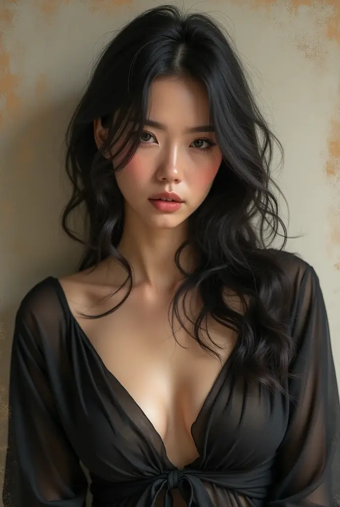 (RAW photo, best quality), (realistic, photo-realistic:1.2), 1girl, high quality, (high detailed skin:1.4), puffy eyes, gorgeous hair, (dark room:1.3), (rim lighting:1.3), (dimly lit:1.3), (dark night:1.3), indoors, portrait, black hair, dark background, short hair,