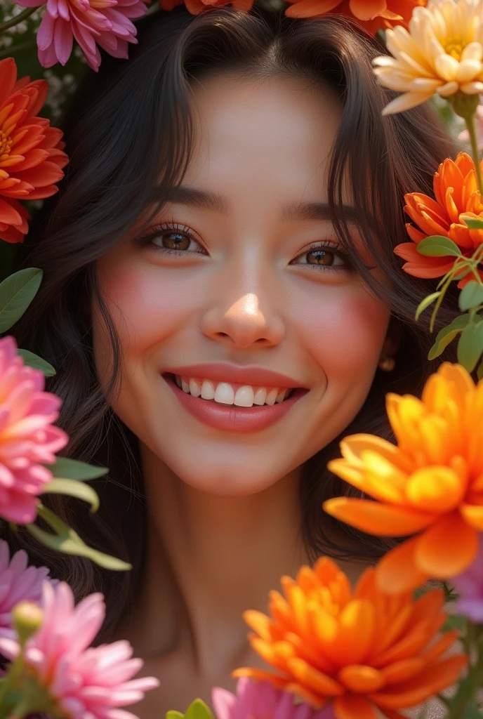 happy woman with flowers