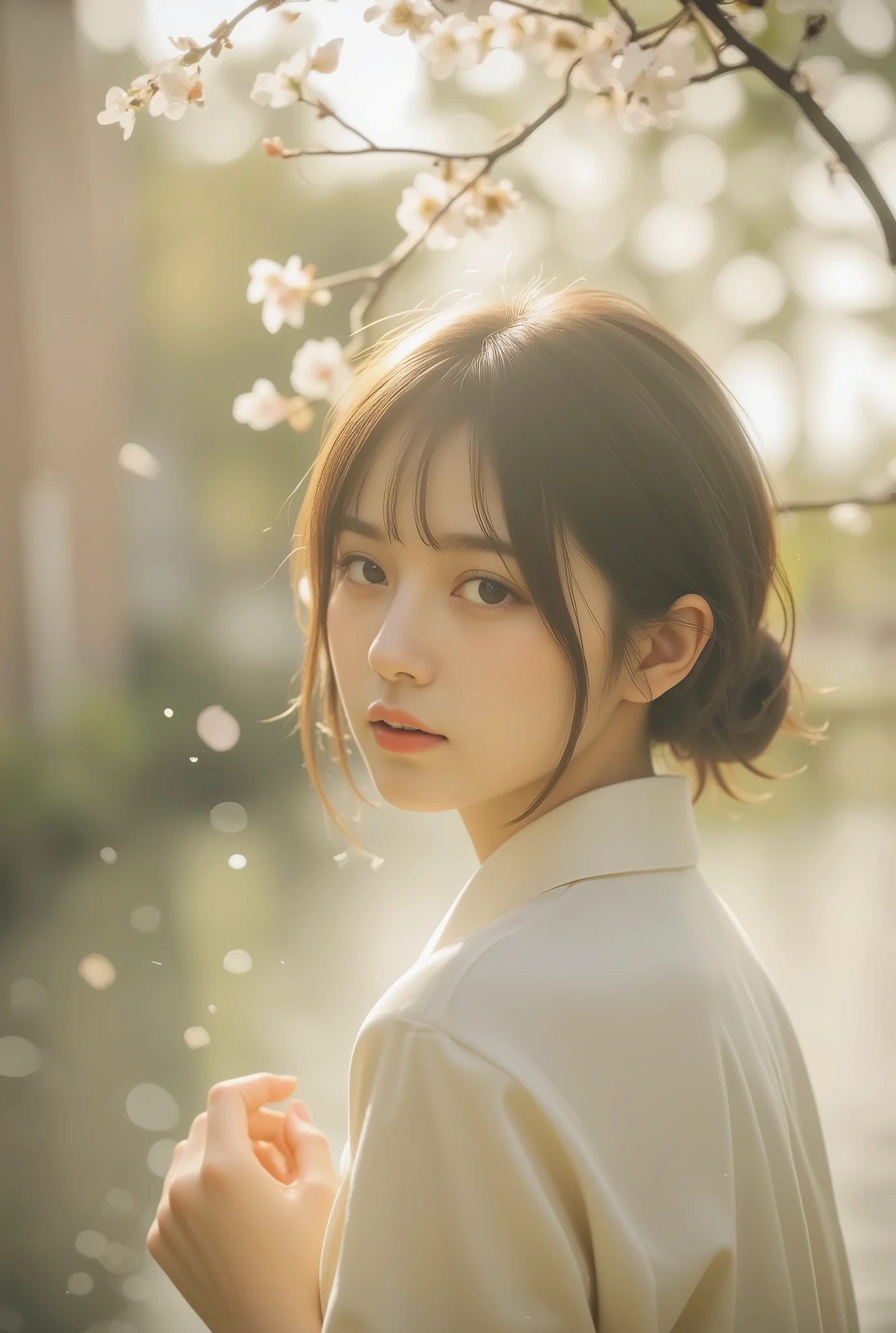 old photo, vintage, antique, beautiful Essent,
It's burned into faded memories,Fluttering Cherry Blossom Affection, DOF