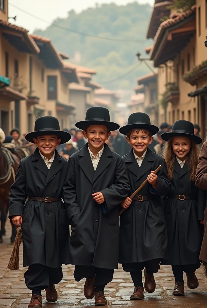 masterpiece, best quality, 8k, sharp focus, (((super realistic)), high details, raw photo portrait, smiling child in a witch costume with a black hat and red cape, wicked smile, happy child, wicked smile, happy smile, smile, bright smile, black cowboy, big black smile, colorful portrait, a devilish smile on his face, playful smile, with a beautiful smile,  beautiful, happy, smiling smile, cunning smile, by Maxwell Bates (((depth of field))):1.8 The frown lines on his face can be seen clearly. The texture of your face and clothes is exceptionally super detailed.