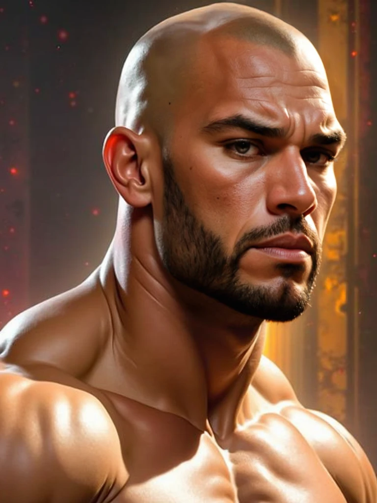 (highest quality:1.5), (masterpiece:1.5), cowboy shot, solo, (luxury hotel bedroom:1.2), night, black shaved head, hot guy, (Japanese:1.2), (macho:1.3), (huge body:1.5), 36 years old, (Completely naked:1.5), crawl on all fours, (expression of agony:1.2), mouth open, erect penis, (shoot from below:1.2)
