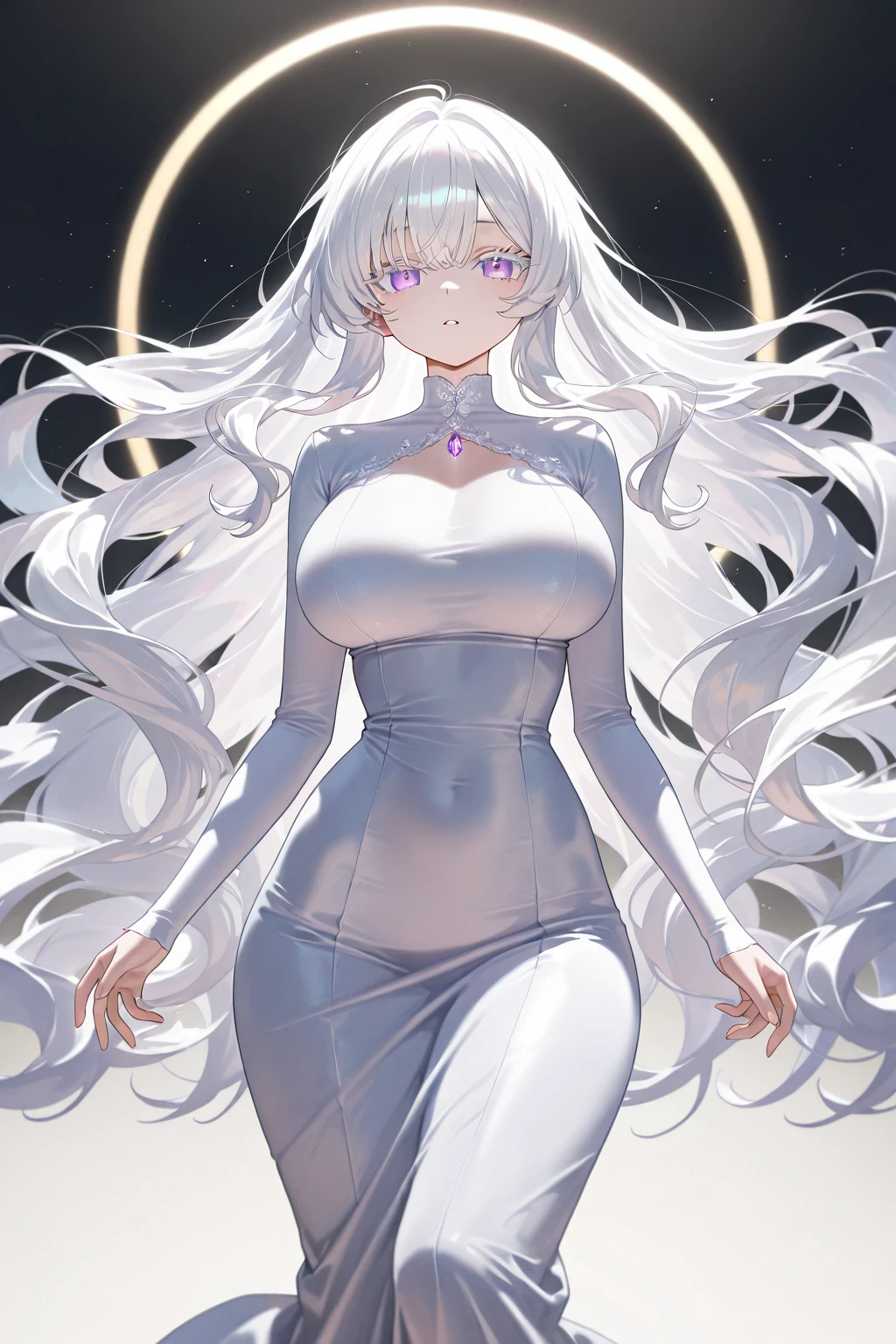 (heavenly paradise), White lighting,(Mastepiece), (Best Quality), (Cinematic), 8K, (Art Station),(長いWhite Hairとsilver eyesを持つ1人の女), (Beautiful delicate face)、[Frozen Tree々], [Landscape Crystal], [lighting], [Ethereal atmosphere:1.1], [fantasy, Short stories] ,[soft なlighting] 、(+Cinematic shot:1.2)、 [+Art Station] 、[+Glowing white background] 、 [Soft Glow] 、(Creative and dynamic angles:1.3), [+Crystal Toning] 、Mastepiece, Very detailed, Super detailed, Solo, (Light skin), silver eyes, White Hair, (Snow Background), (Snowflake Rose Flower:1.0), (shining crystal), (snow covered ground), (white eyelashes), Sexy Woman、Dreamy details, A glamorous setting, 妖しい雰囲気 Mastepiece, the most beautiful scene, majestic、(((Lots of white flowers)))、Quiet and peaceful atmosphere、attractive, All white tones,Inside the Crystal Library,Transparent flowers and falling snow，Many white roses are planted,(water flowing,waterfall,Water Bloom),The decoration is also carefully done.,dream（Very detailedです，creative design，Crisp and precise lines，K HD，Best Quality，Masterpiece，超High resolution，4K）、Various poses、((Beautiful white flower hair ornament))、Beautiful hairstyle、(Best Quality, 4K, 8K, High resolution, Mastepiece:1.2), Super detailed, detailed expression, graceful posture, Expressiveなブラシストローク, Mysterious atmosphere, Artistic interpretation,Delicate Floral Jewelry， (((Precise design、A beautiful, thin, transparent dress、A sheer mini dress that lets your skin show)))、(SFW:1.5), (oversized breasts, Best body proportions, big breast proportions:1.5)、Expressive