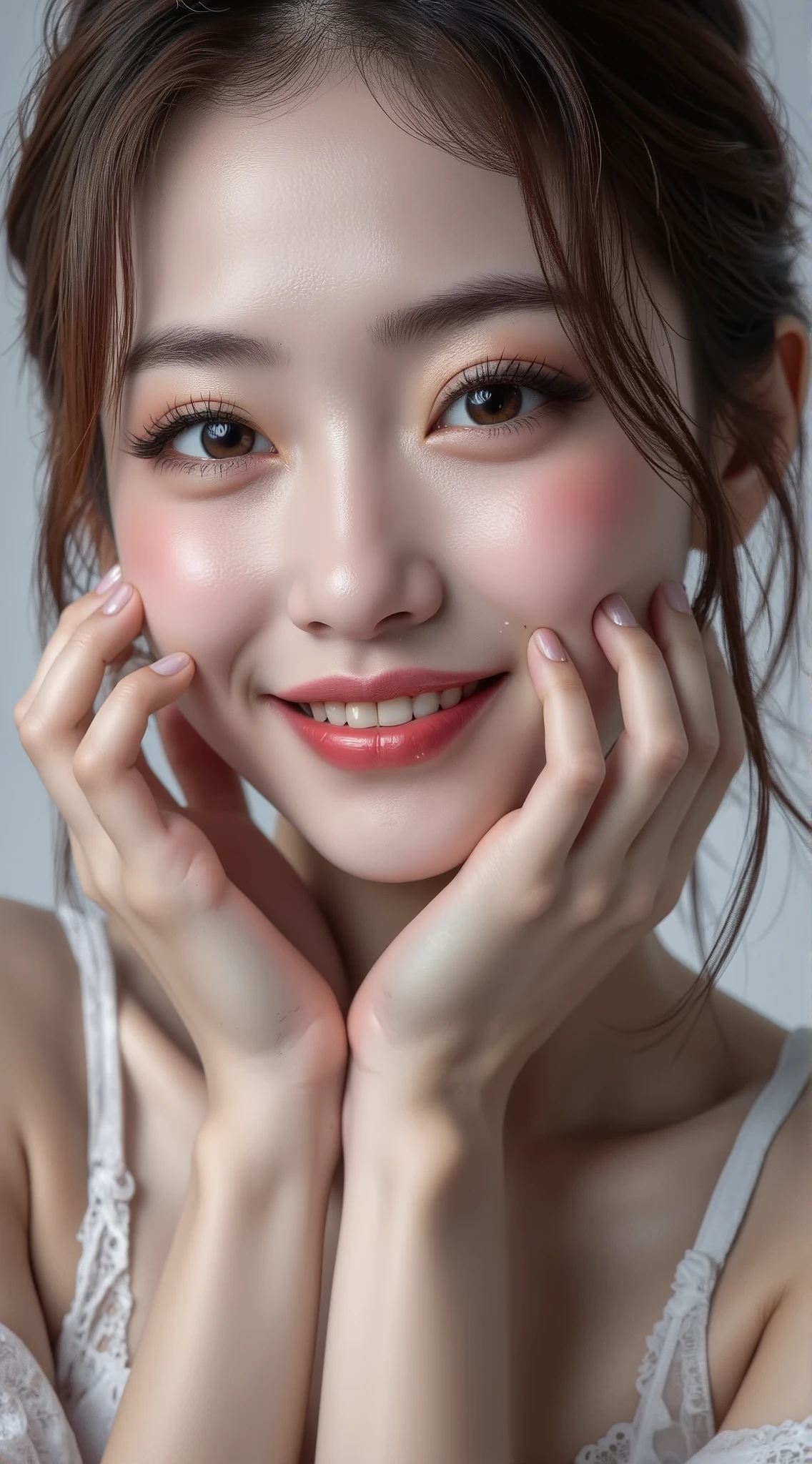  Realistic (photorealistic Realism), (high resolution), ((intricately detailed digital art)), professional photography, ((portrait)),(a cute and very beautiful, 1 Japanese girl, famous Japanese Kpop idol:1.3), (ultra realistic texture details: velvety skin, hair),(close-up of her eyes),((sharp focus, no blurry eyes, high resolution, absurd quality, Realistic brown_eyes:1.4),intricately detail:1.35),((extremely fine details eyes))((extra narrow eyebrows))(extremely fine details pupils).,((focus on the face, open mouth, joyful expression)),((perfect dark_eyeshadows:1.4)),(apply glossy red_lipstick:1.3),(perfect proportions:1.2),(anatomically correct), perfect female body, full bodyesbian, ((Beautiful long legs in good style:1.35)), ((no bra, no panties:1.3)), (medium butt), (skinny body build),(perfect hot model body:1.4), ((slim belly: 1.2)), (muscular body), (discret smile, gentle expression),(spread legs in squatting position),dslr,best high quality soft lighting,sharp focus captured by Fujifilm XT3,f 5.6,in a dramatic lighting\), Skin\(white,pale,smooth,silky,shiny\), (Erotic:1.3)、(dynamic random fancy, professional hairstyles:1.32)、((random expressions))、medium ass、 beautiful cheekbones、((firm and full breasts:1.38)), slim face, (anatomically correct), BRAKE , [[{"((sits on bibycle her vagina in Vaginal_chrome_chair_((long_dildo))_insertion:1.7))"}]] (Erotic:1.5), Open your mouth,smile,abdomen,chest,hip,thighs,Earrings,jewelry,(Super detailed figure:1.2\), BRAKE , { "(((from behind:1.2))) | closeup bubble butt ((look at the viewer)) | (shot above the knee) | ((from below:1 . 25))" } 