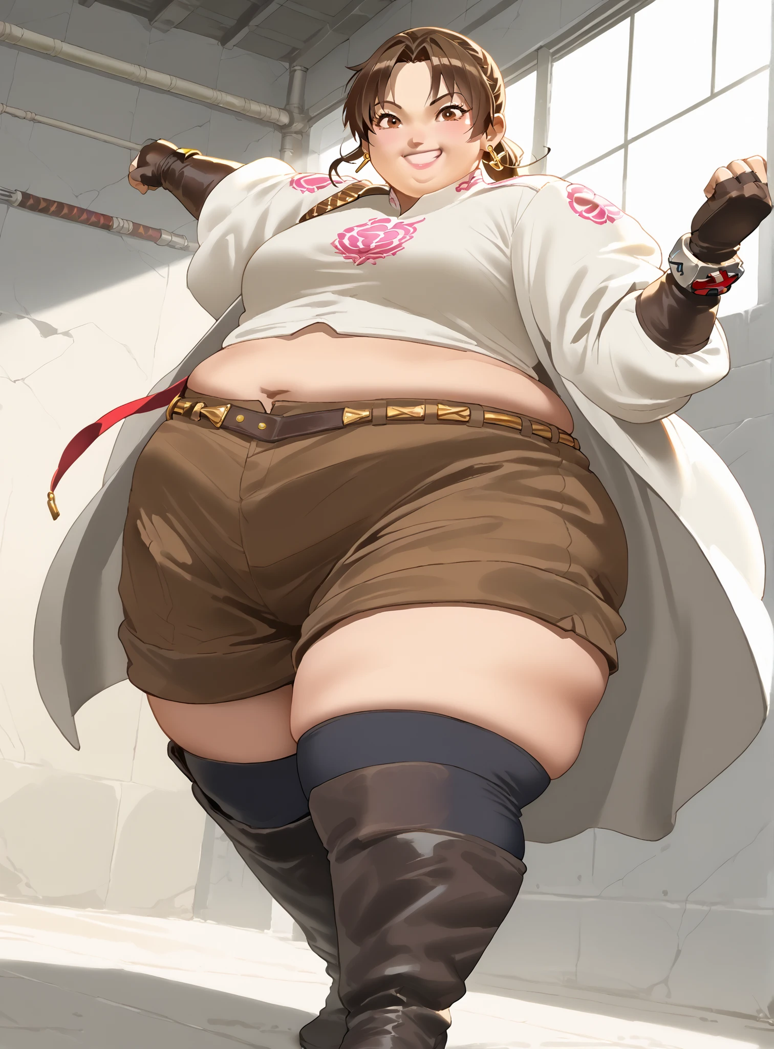 Female funger lying in bed, full body, standing, straight, symmetrical, looking at the viewer, very detailed illustration, 1solitaria, big breasts, high resolution, high quality, Masterpiece, looking at the viewer (female knight) orange long hair, absurdities, ultra detailed, (8k, Best Quality, Masterpiece:1.2) (realist, fotorrealista:1.37) (whole body) legs apart (wide stance) standing in front, ultra detailed, 1 girl,beautiful, alone (feminine works) (big breasts:1.5) (Beautiful detailed eyes) (SMILE:1.2) (Closed mouth), sharp focus, depth of field, Good composition, very long straight hair, hair explosion ((Orange_eyes)) intricate, bokeh (Tetsuya Nomura style) perfect breasts, White tank top, black thong, suspenders, gloves, socks, Toned body, athletic, Wide hips, thin waist, toned arms, exposed abdomen