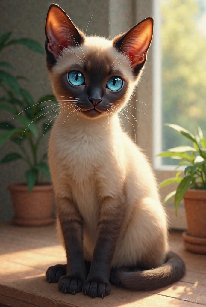 cute siamese cat,Realisticstyle