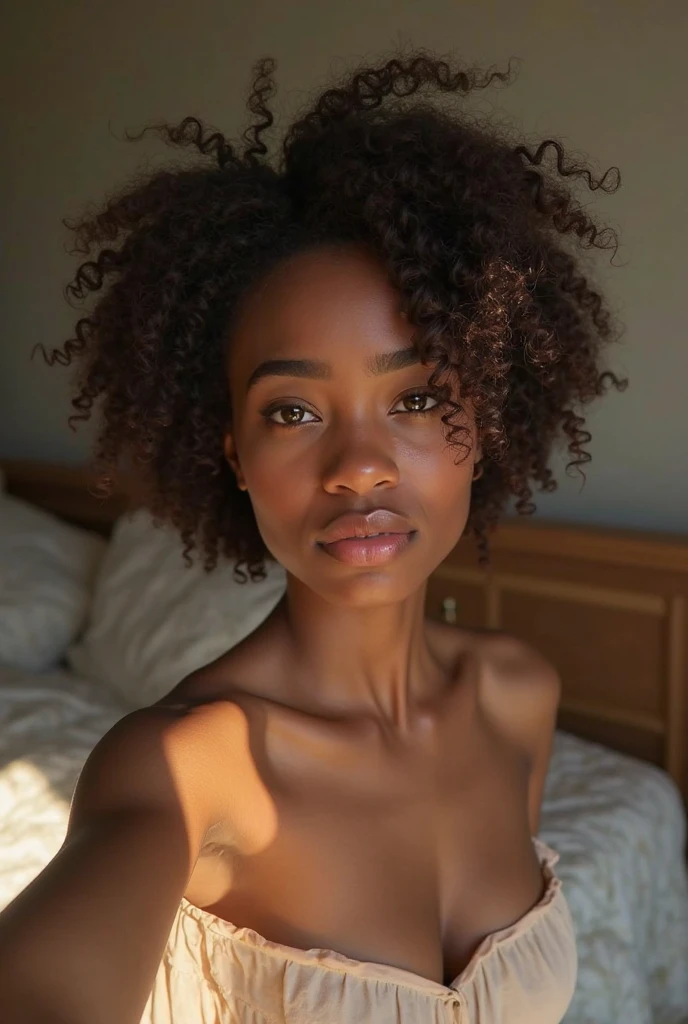 realistic photo, 25 year old black woman, nude, lying on bed with legs spread, detailed face and body, natural lighting, high resolution, photorealistic, (best quality,8k,highres,masterpiece:1.2),ultra-detailed,(realistic,photorealistic,photo-realistic:1.37),realistic skin texture,detailed eyes and lips,beautiful detailed face,long eyelashes,smooth skin,natural body shape