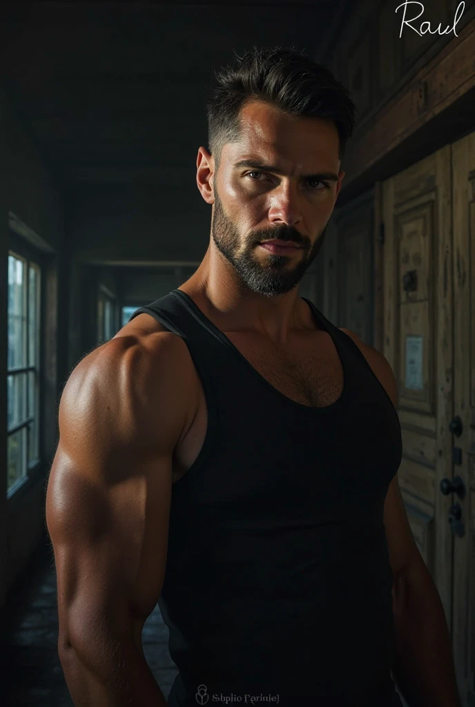 A 33 years male, medium body structure, but have good biceps,look like a antagonist, goon, alcoholic eyes, dark tan skinned, massy hair like mad, but a landlord.