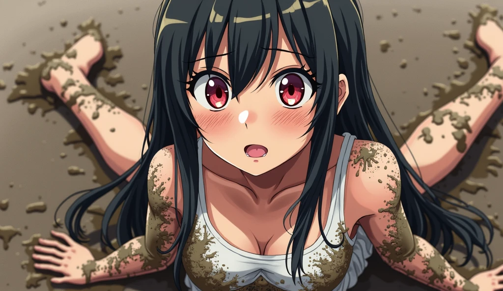 Anime girl Urine comes out Dirty underwear mouth open mad eyes