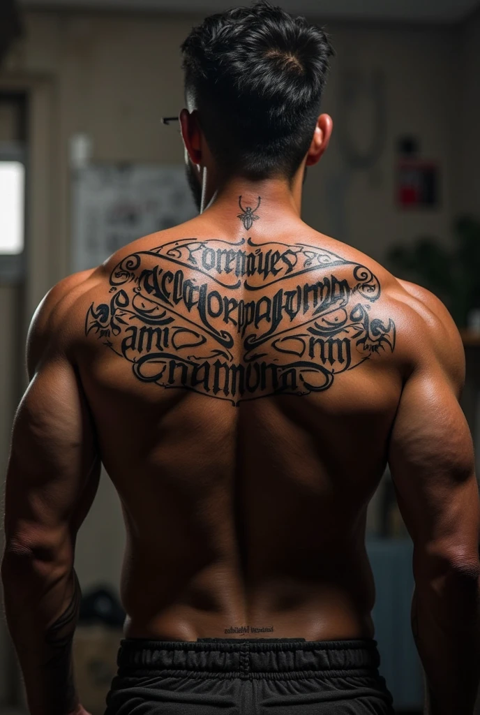 A man with tattoo in his back name jeny