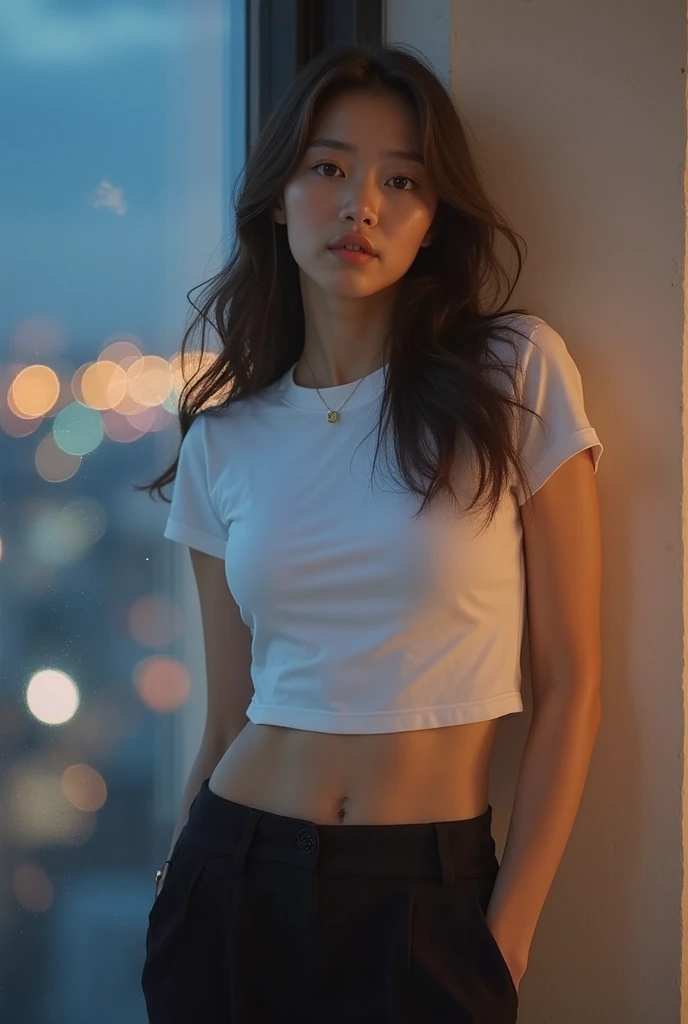 8k, high resolution, masterpiece, ultra-detailed, (ager, 15 Yrely legal, tanned skin), (sheer oversized blouse, plain, short, wide neckline, deep neckline, random color, shiny boxers), (cozy cabana, shiny silky sheets, outdoor), (tropical ressort after a swim, wet), (small breasts, small hips, detailed face, long ponytail hair, tattoos, very thin leather collar), at night, full body shot, view from distance, random pose