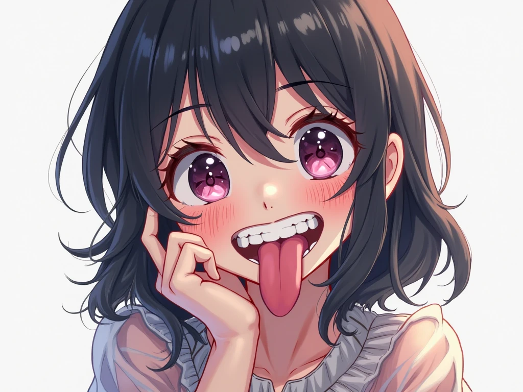 looking ahead,from above,slouch,handjob,side view,face focus,open mouth,tongue out,cum on tongue,Licking a white dildo,(1girl,Beautiful 14 year old girl),((Slender,Small breasts,Baby Face,Small face,)),looking at viewer,Black Hair,bangs,two side up,Gray Eyes,Drooping eyes,slit pupils,narrow eyes,White sweater,bare shoulder,black tight mini skirt,Beautiful and detailed anime art,Mischievous smile,Dimly lit room,Simple Background,Gray background,Low lighting