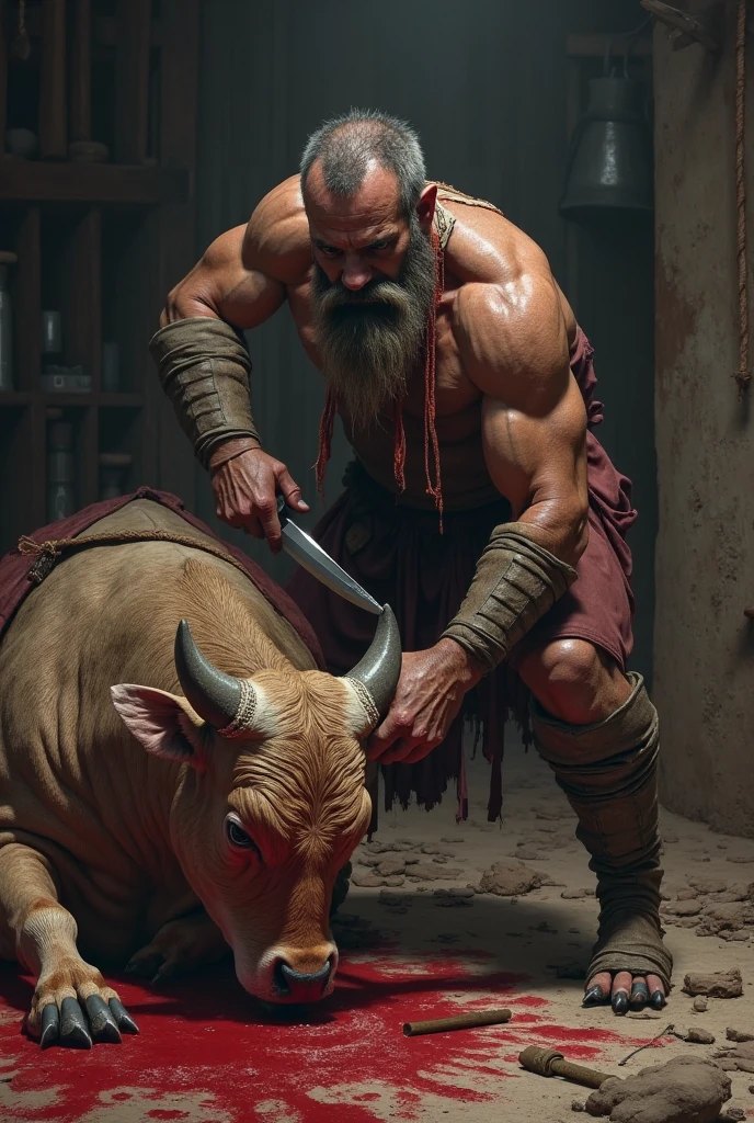 ull body, Show full body, High image quality, Sunlight at 16:00pm, Hyper Real, 50-year-old fat bodybuilder, 250% more muscle weight volume, leather, tuvaluan, Japanese Armor Warriors of the Middle Ages, ugly, Sludge Master, large sword, Sturdy big sword, Bright red paint and mud splattered and dripping all over his body, Armed, WWE, Large bulge at the base of the groin, platys, big bugle, muddy ground,