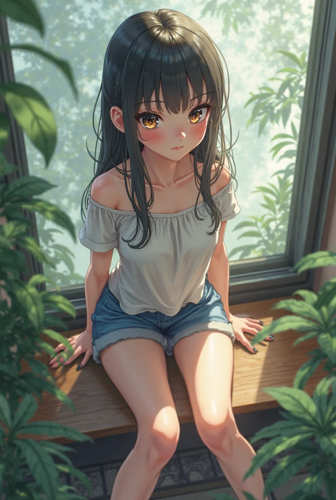 anime girl sitting on the floor with her legs crossed, smooth anime cg art, anime moe artstyle, attractive anime girl, makoto shinkai and artgerm, beautiful anime girl squatting, anime visual of a cute girl, casual pose, the anime girl is crouching, cute anime girl, beautiful anime girl, makoto shinkai art style