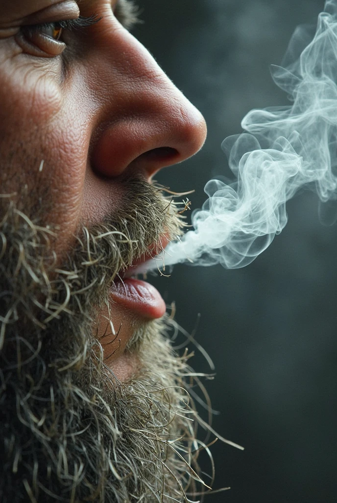 bearded woman, hirsute hairy body, smokes cannabis and is stoned