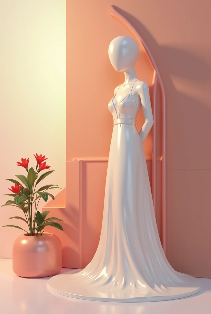 white long body fitted bridal gown with many red flower patterns