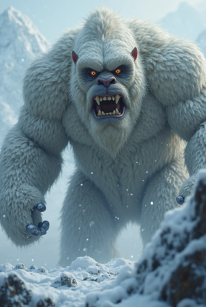 creates a monstrous and terrifying and beautiful yeti girl at the same time she also has her mouth a severed arm she is eaten