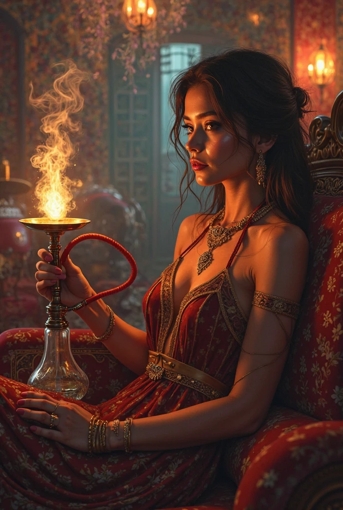 a gorgeous genie emerging from an oil lamp in a puff of smoke, beautiful detailed face and eyes, long eyelashes, ornate golden lamp, dramatic lighting, cinematic composition, highly detailed, intricate details, photorealistic, 8k, HDR, dramatic lighting, warm color palette, fantasy art, concept art, digital painting, chiaroscuro