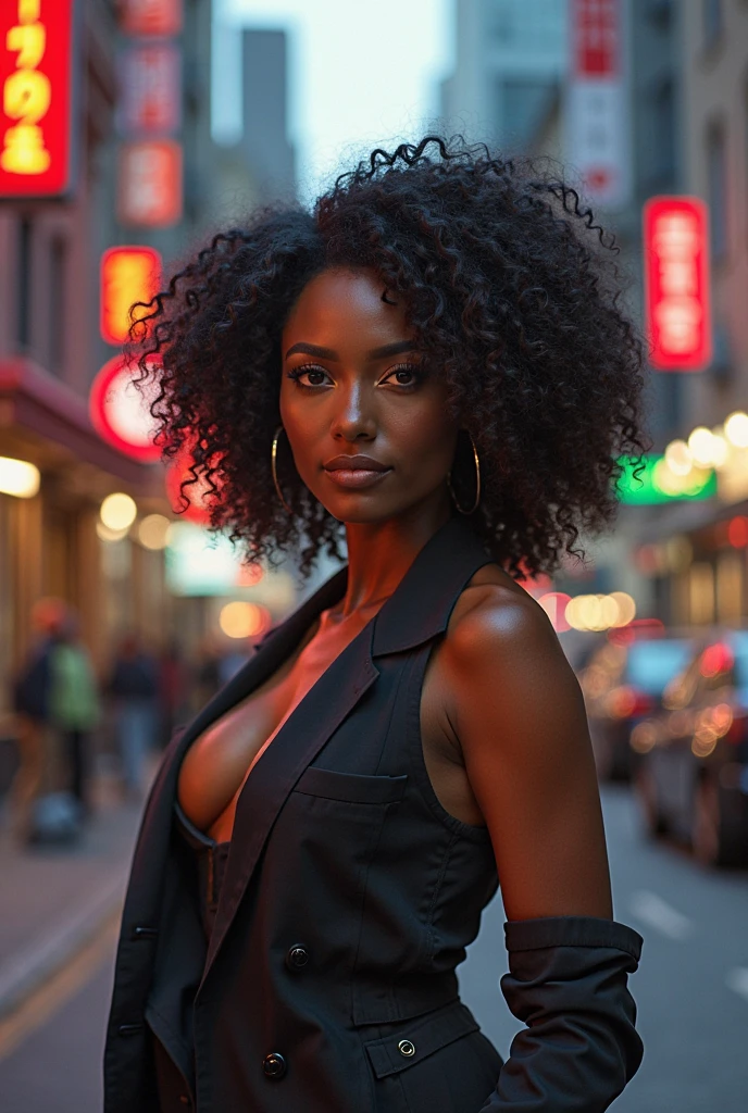 Art Sexy black girl with curly black 
hair 
