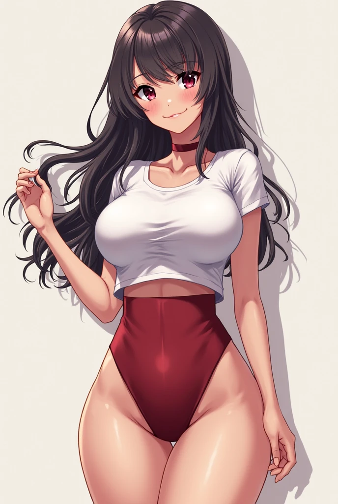 1 milf, long black hair, very big breasts, blushing, smile lewdly