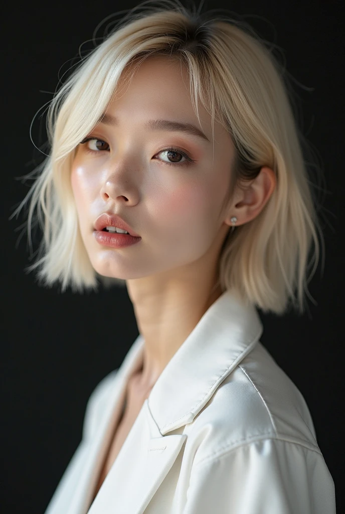 ((Highest quality, 8k, masterpiece:1.3, 1 person, beautiful girl)), High resolution, cute, dynamism, Detailed face, Detailed skin, Detailed eyes, Detailed lips, Realistic, RAW Photos, Natural light, Perfect Anatomy, Dynamic pose, Round ass, Toned Legs, double eyelid, Tear bags, Round eyes, Moisturized lips, Silver Body, ((silver liquid on the naked body:1.2)), silver liquid dripping down from the breasts, Silver Hair, smile, Silver Background, Silver Paint, Silver Ink, Japanese, silver liquid, Underarm, chest