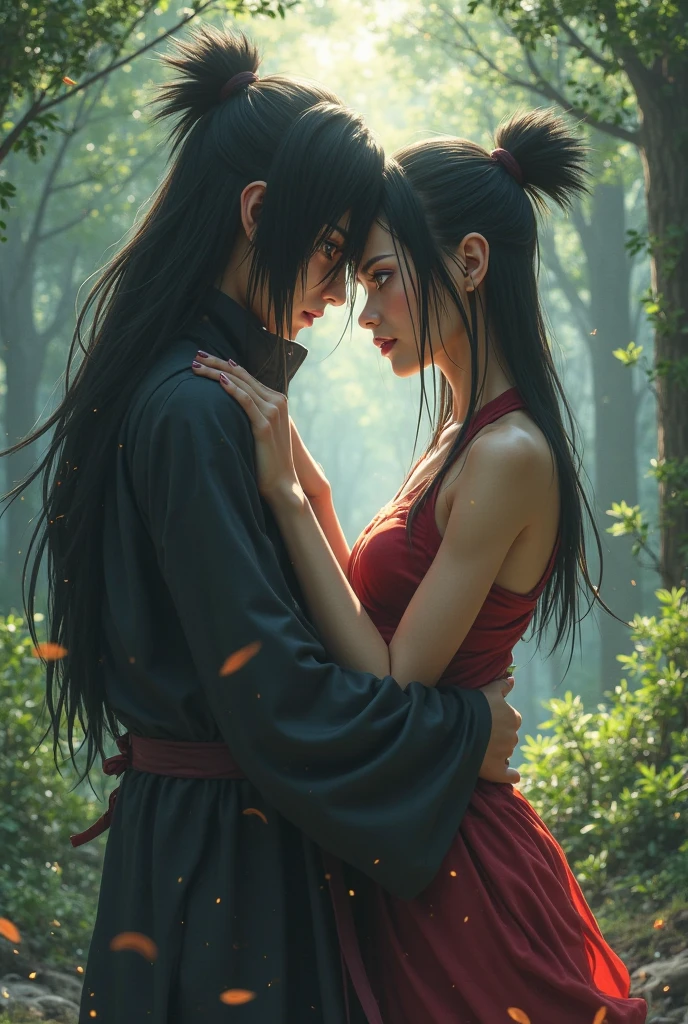 Naruto crying against the background of Hinata and Sasuke naked hugging 