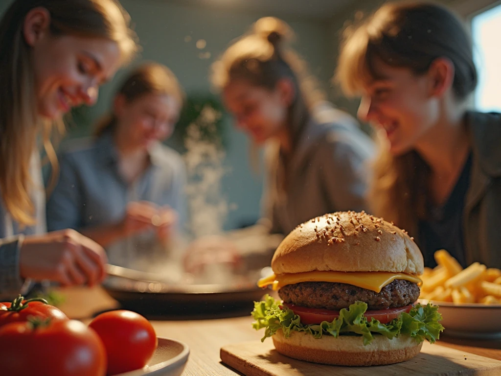 masterpiece, best quality, realistic, 1girl eating burger \(food, food focus,tomato, blurry, still life,burger, cup, lettuce, fruit, onion, bowl, depth of field, vegetable, blurry background, cheese\), <lora:add_detail:1>