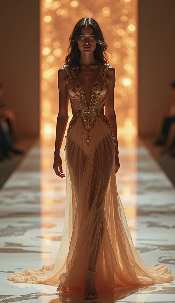 evening dressของ **Stephanie Siriwat** The Miss Universe pageant is luxurious and beautiful, reflecting Thai identity mixed with international style perfectly.
**evening dress**: evening dressเป็นทรงเมอร์เมด ปักประดับด้วยคริสตัลระยิบระยับทั่วทั้งตัว โทนสีทองอมแชมเปญ ซึ่งเปล่งประกายอย่างงดงามเมื่อสะท้อนแสงไฟในงาน ชุดถูกออกแบบมาให้มีคอเสื้อแบบคอวีลึก เพื่อเสริมความสง่างามและความมั่นใจของเธอ ผ้าส่วนล่างของชุดค่อยๆ แผ่กว้างออกแบบหางนางเงือก พร้อมด้วยชายผ้าลากยาวที่เพิ่มความหรูหราให้กับลุคโดยรวม
**Special details**: This dress also features delicate Thai patterns at the waist and hem, creating a unique feel that reflects Stephanie's Thai heritage. The dress is meticulously tailored to fit her figure, making her look tall and flawlessly slim.
**decorations**: Stephanie paired the look with gold diamond studded earrings and a subtle bangle so that it didn’t overpower the outfit. The whole look made her stand out and make her a powerful presence on stage, reflecting her international and proud Thai identity.