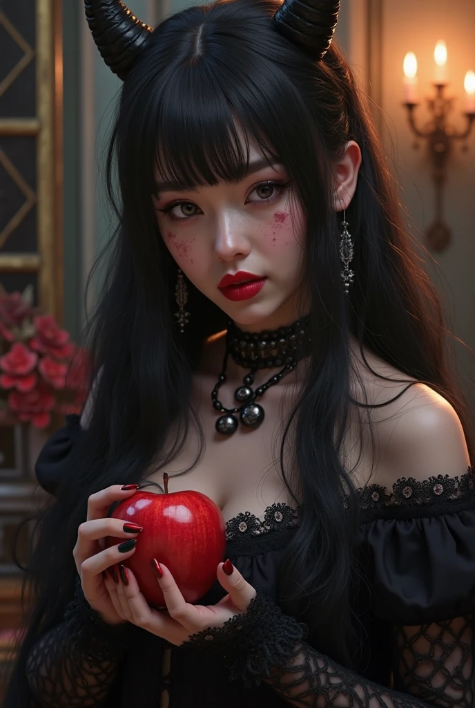 Araffe vestido com um vestido branco e vestido preto e branco, cruel korean goth girl, Ulzzang, Bloody, olhar assustador, gothic horror vibes, pale woman covered with blood, Gapmoe Yandere Grimdark, Gapmoe Yander, aesthetics of horror, brutal sangrenta e maquiada, Yandere, brutal sluty sluty maquiagem, zumbi bonito