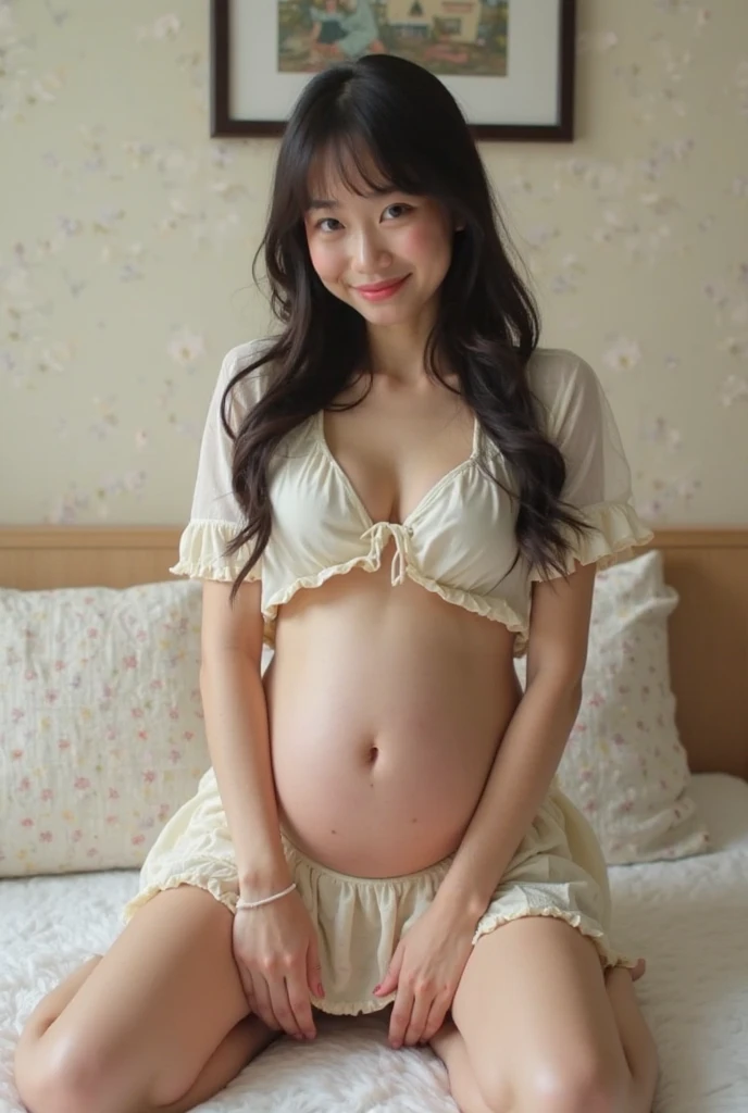 high school girl、 ((flat chest:1.3))、 Nude, (pregnant), random pose, nsfw
