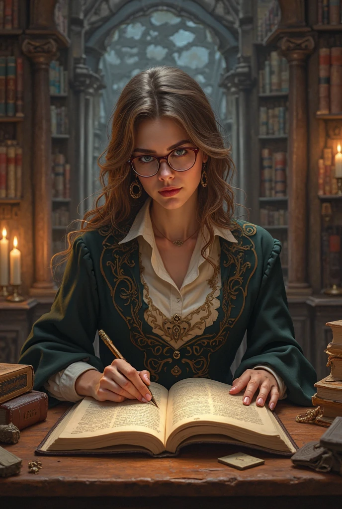 background with a bookshelf full of old books