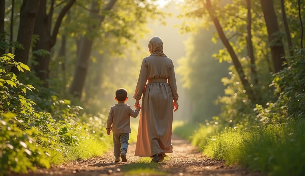 Hijabi girl with her son